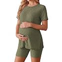 Ekouaer Women's Maternity 2 Piece Sets Short Sleeve Shirts and Biker Shorts