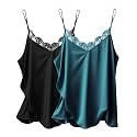 Ekouaer Women's Satin Lace V Neck Camisole Tops Pajama