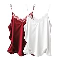Ekouaer Women's Satin Lace V Neck Camisole Tops Pajama