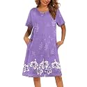 Ekouaer Women Robes Lightweight House Coat Short Sleeve Floral Print Mumu House Dresses with Pockets Zipper Nightgowns