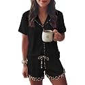 Ekouaer Womens Pajama Sets Button Down Cute Ruffled Pjs Set Sleepwear