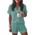 Ekouaer Womens Pajama Sets Button Down Cute Ruffled Pjs Set Sleepwear