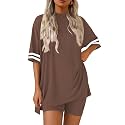 Ekouaer Womens Pajamas Casual 2 Piece Short Sleeve Biker Shorts Lounge Set