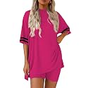 Ekouaer Womens Pajamas Casual 2 Piece Short Sleeve Biker Shorts Lounge Set