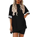 Ekouaer Womens Pajamas Casual 2 Piece Short Sleeve Biker Shorts Lounge Set