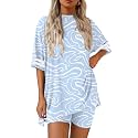 Ekouaer Womens Pajamas Casual 2 Piece Short Sleeve Biker Shorts Lounge Set