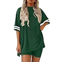 Ekouaer Womens Pajamas Casual 2 Piece Short Sleeve Biker Shorts Lounge Set