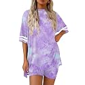 Ekouaer Womens Pajamas Casual 2 Piece Short Sleeve Biker Shorts Lounge Set