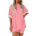 Ekouaer Womens Pajamas Casual 2 Piece Short Sleeve Biker Shorts Lounge Set