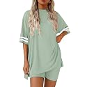 Ekouaer Womens Pajamas Casual 2 Piece Short Sleeve Biker Shorts Lounge Set