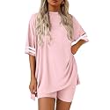 Ekouaer Womens Pajamas Casual 2 Piece Short Sleeve Biker Shorts Lounge Set