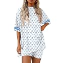 Ekouaer Womens Pajamas Casual 2 Piece Short Sleeve Biker Shorts Lounge Set