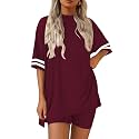 Ekouaer Womens Pajamas Casual 2 Piece Short Sleeve Biker Shorts Lounge Set