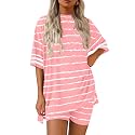 Ekouaer Womens Pajamas Casual 2 Piece Short Sleeve Biker Shorts Lounge Set