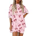Ekouaer Womens Pajamas Casual 2 Piece Short Sleeve Biker Shorts Lounge Set