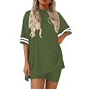 Ekouaer Womens Pajamas Casual 2 Piece Short Sleeve Biker Shorts Lounge Set