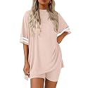 Ekouaer Womens Pajamas Casual 2 Piece Short Sleeve Biker Shorts Lounge Set