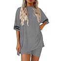 Ekouaer Womens Pajamas Casual 2 Piece Short Sleeve Biker Shorts Lounge Set