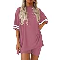 Ekouaer Womens Pajamas Casual 2 Piece Short Sleeve Biker Shorts Lounge Set