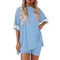 Ekouaer Womens Pajamas Casual 2 Piece Short Sleeve Biker Shorts Lounge Set