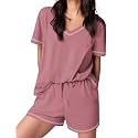 Ekouaer Womens Pajamas Sets Soft 95% Cotton Pjs Short Sleeve Lounge Sets
