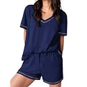 Ekouaer Womens Pajamas Sets Soft 95% Cotton Pjs Short Sleeve Lounge Sets