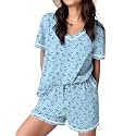 Ekouaer Womens Pajamas Sets Soft 95% Cotton Pjs Short Sleeve Lounge Sets