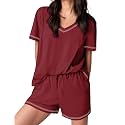 Ekouaer Womens Pajamas Sets Soft 95% Cotton Pjs Short Sleeve Lounge Sets