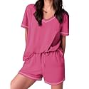 Ekouaer Womens Pajamas Sets Soft 95% Cotton Pjs Short Sleeve Lounge Sets