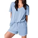 Ekouaer Womens Pajamas Sets Soft 95% Cotton Pjs Short Sleeve Lounge Sets