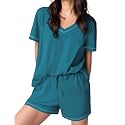 Ekouaer Womens Pajamas Sets Soft 95% Cotton Pjs Short Sleeve Lounge Sets