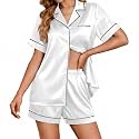 Ekouaer Womens Satin Silk 2 Piece Pajamas Set Short Sleeve Sleepwear