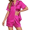 Ekouaer Womens Satin Silk 2 Piece Pajamas Set Short Sleeve Sleepwear