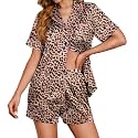 Ekouaer Womens Satin Silk 2 Piece Pajamas Set Short Sleeve Sleepwear