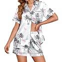 Ekouaer Womens Satin Silk 2 Piece Pajamas Set Short Sleeve Sleepwear