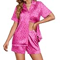 Ekouaer Womens Satin Silk 2 Piece Pajamas Set Short Sleeve Sleepwear