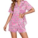 Ekouaer Womens Satin Silk 2 Piece Pajamas Set Short Sleeve Sleepwear