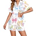 Ekouaer Womens Satin Silk 2 Piece Pajamas Set Short Sleeve Sleepwear