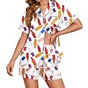 Ekouaer Womens Satin Silk 2 Piece Pajamas Set Short Sleeve Sleepwear