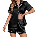 Ekouaer Womens Satin Silk 2 Piece Pajamas Set Short Sleeve Sleepwear