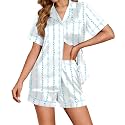 Ekouaer Womens Satin Silk 2 Piece Pajamas Set Short Sleeve Sleepwear