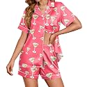 Ekouaer Womens Satin Silk 2 Piece Pajamas Set Short Sleeve Sleepwear