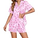 Ekouaer Womens Satin Silk 2 Piece Pajamas Set Short Sleeve Sleepwear