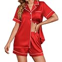 Ekouaer Womens Satin Silk 2 Piece Pajamas Set Short Sleeve Sleepwear