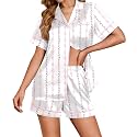 Ekouaer Womens Satin Silk 2 Piece Pajamas Set Short Sleeve Sleepwear