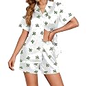 Ekouaer Womens Satin Silk 2 Piece Pajamas Set Short Sleeve Sleepwear