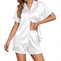 Ekouaer Womens Satin Silk 2 Piece Pajamas Set Short Sleeve Sleepwear