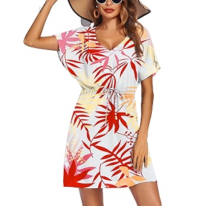 Ekouaer Womens Swimsuit Coverup Short Sleeve Beach