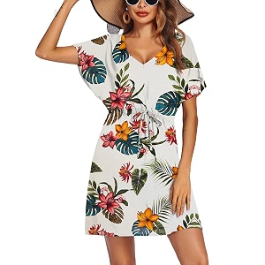 Ekouaer Womens Swimsuit Coverup Short Sleeve Beach