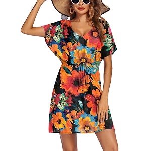 Ekouaer Womens Swimsuit Coverup Short Sleeve Beach
